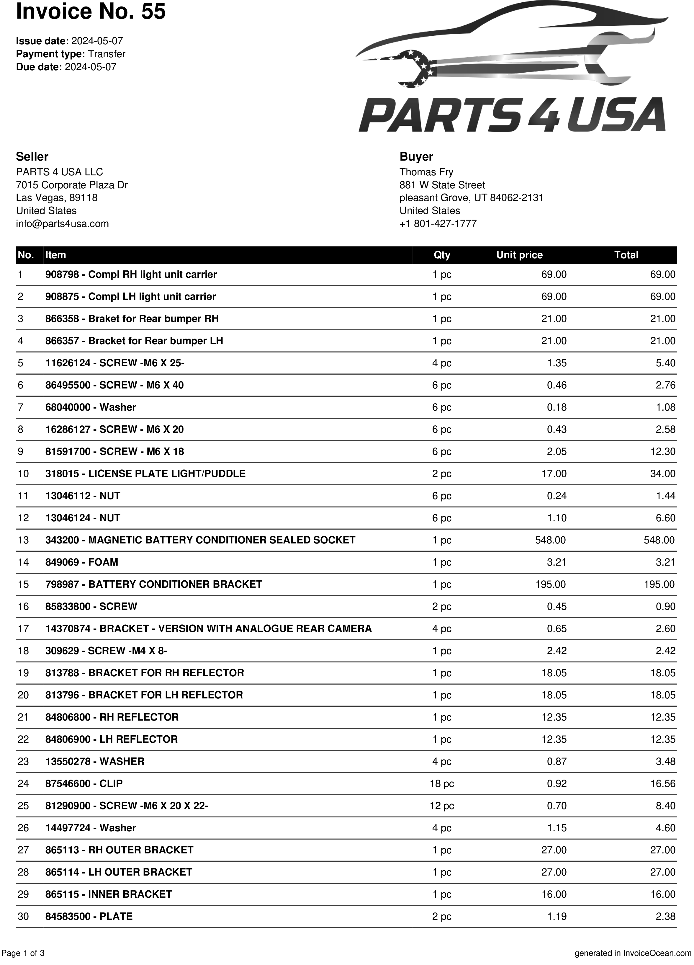 Ferrari F8 invoice number 53 and 55