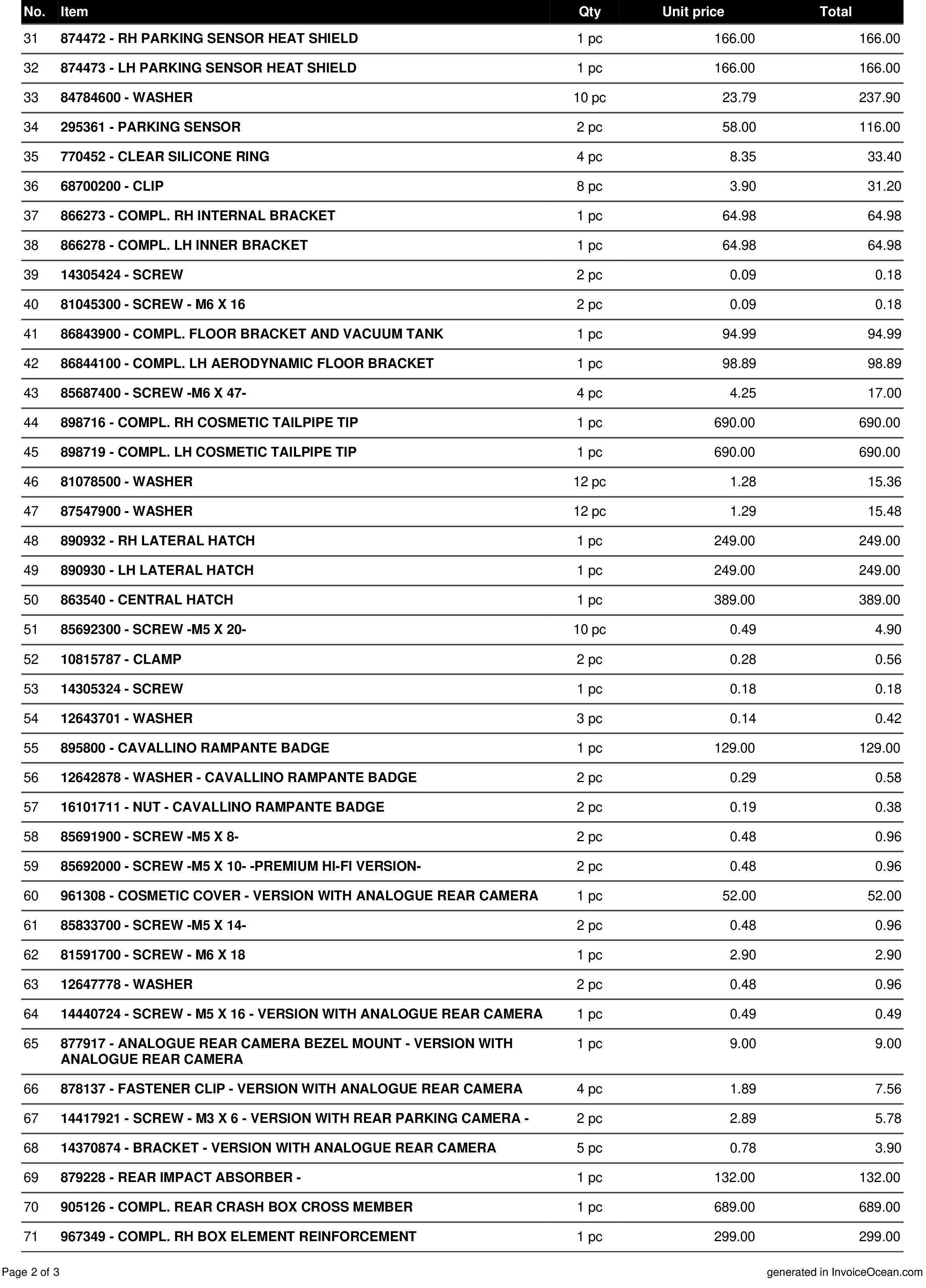 Ferrari F8 invoice number 53 and 55